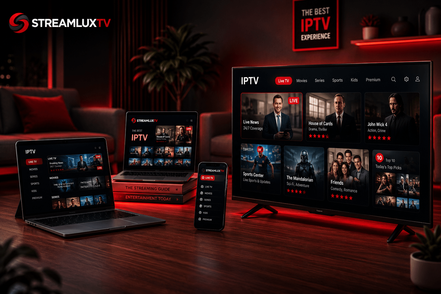 Best IPTV Provider by StreamLuxTV with live TV channels, movies, sports, and multi-device streaming support